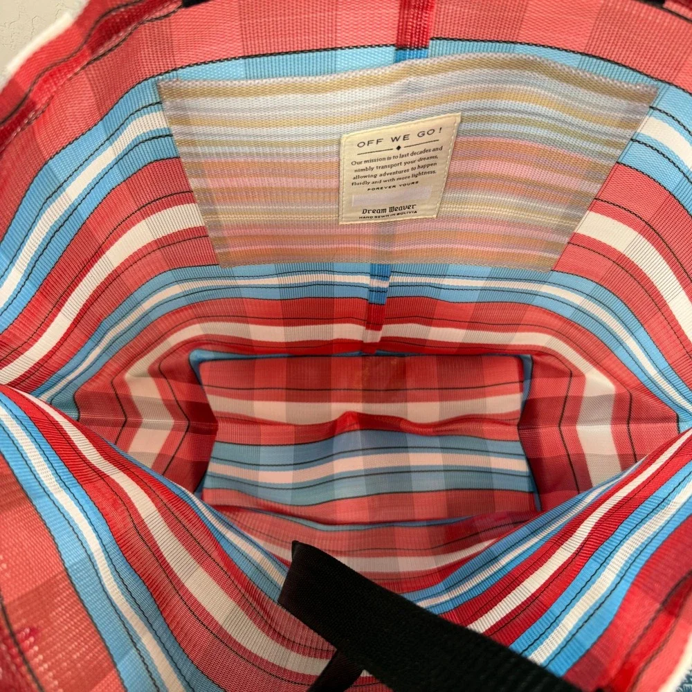 Dream Weaver‎ Bodega Market Bag Red Blue Plaid Woven Mesh Tote Fair Trade NWT
